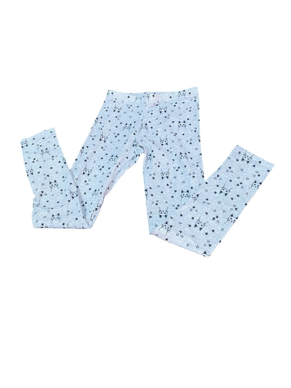 Kids Grey Star And Cat Print Leggings - Picture 3 of 6